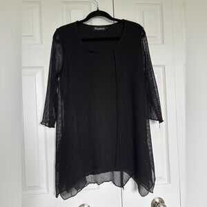 Black Open-Weave Tunic Cardigan